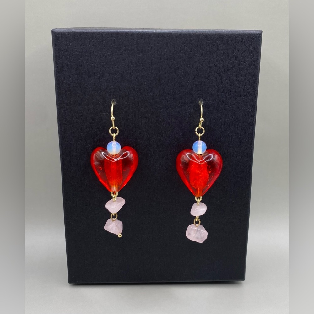 ❤️💗Opalite Rose Quartz Heart Earrings